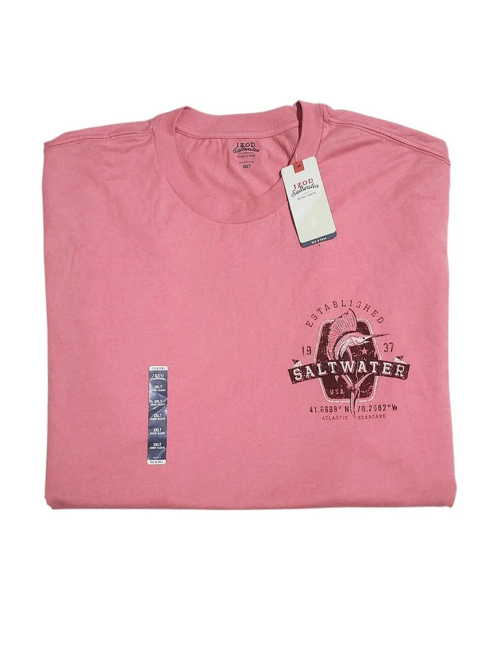 IZOD Mens Big Tall Saltwater Short Sleeve Graphic T-Shirt Rose Size 3XL-Tall NWT - Picture 5 of 7